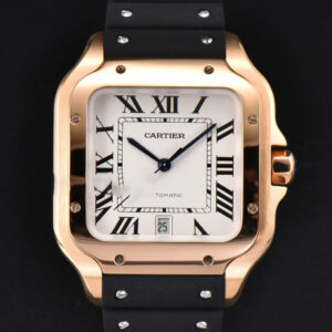 Santos Large 40mm RG GF White Dial Black Rubber Strap MIYOTA 9015
