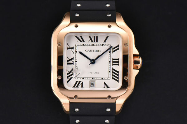 Santos Large 40mm RG GF White Dial Black Rubber Strap MIYOTA 9015