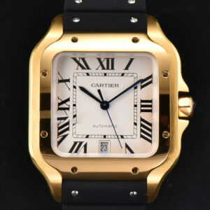 Santos Large 40mm YG GF White Dial Black Rubber Strap MIYOTA 9015