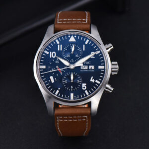 Pilot Chrono Spitfire IW377714 ZF 43MM Blue Dial Brown Leather Strap A7750 - Image 9