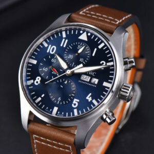 Pilot Chrono Spitfire IW377714 ZF 43MM Blue Dial Brown Leather Strap A7750 - Image 11