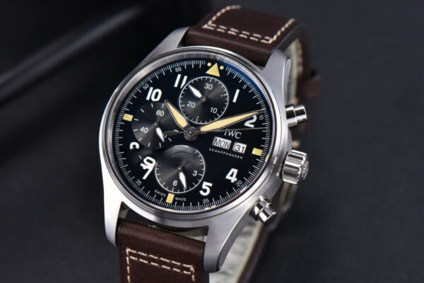 Pilot Chrono Spitfire IW387903 SS ZF 41MM Black Dial Brown Leather Strap A7750