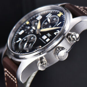 Pilot Chrono Spitfire IW387903 SS ZF 41MM Black Dial Brown Leather Strap A7750 - Image 5